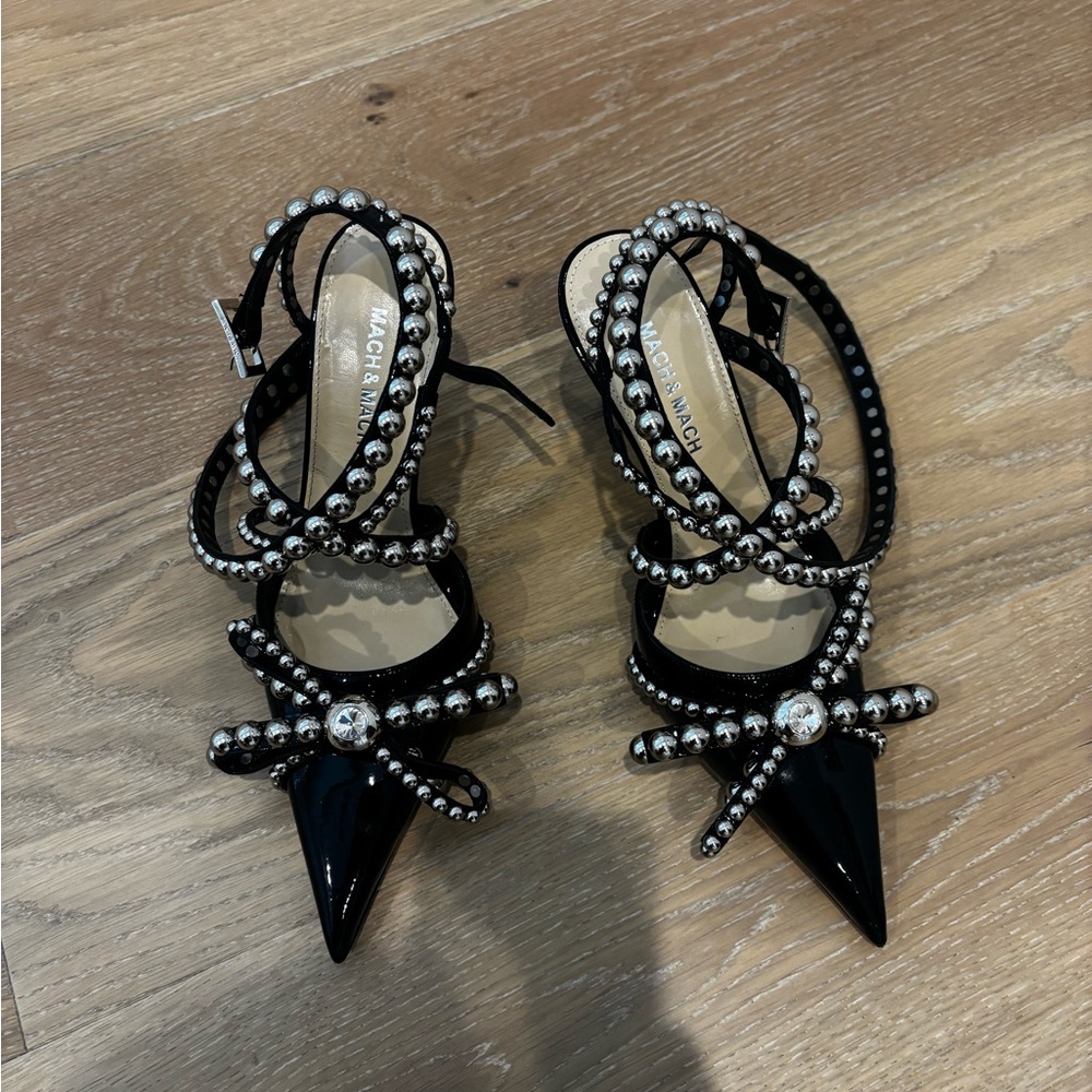 Mach & Mach 85mm Crystal Black Studded Heels